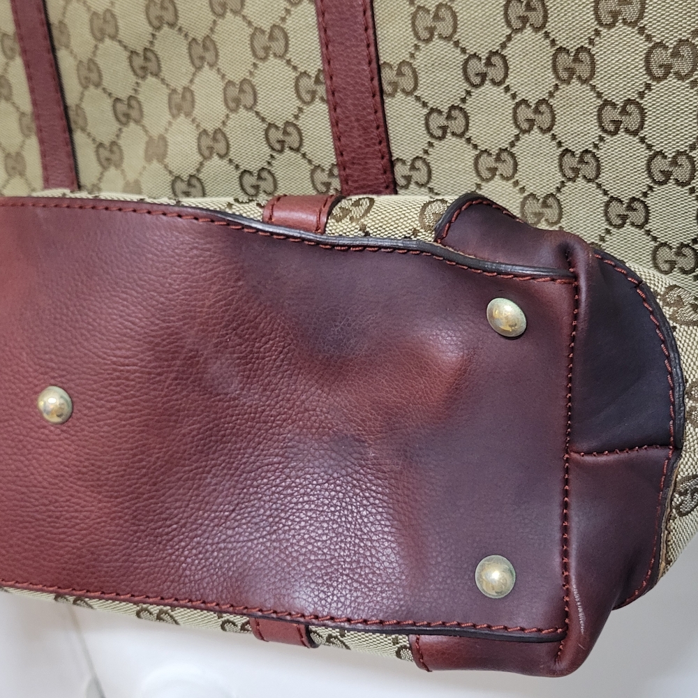Damaged Gucci Marrakech XL Tote Bag GG Monogram Brown Brick Red Water Da - Picture 4 of 11